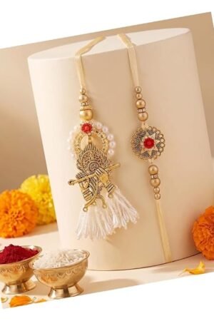 TIED RIBBONS Rakhi for Brother and Bhabhi - Traditional Rakhi Set of 2 with Greeting Card and Tikka - Bracelet Lumba Rakhi's for Bhaiya Bhabhi - for Rakshabandhan Couple
