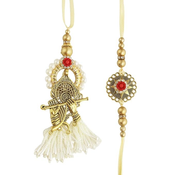 TIED RIBBONS Rakhi for Brother and Bhabhi - Traditional Rakhi Set of 2 with Greeting Card and Tikka - Bracelet Lumba Rakhi's for Bhaiya Bhabhi - for Rakshabandhan Couple - Image 4