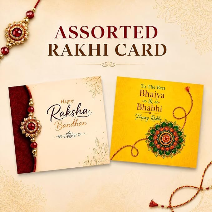 TIED RIBBONS Rakhi for Brother and Bhabhi - Traditional Rakhi Set of 2 with Greeting Card and Tikka - Bracelet Lumba Rakhi's for Bhaiya Bhabhi - for Rakshabandhan Couple - Image 3